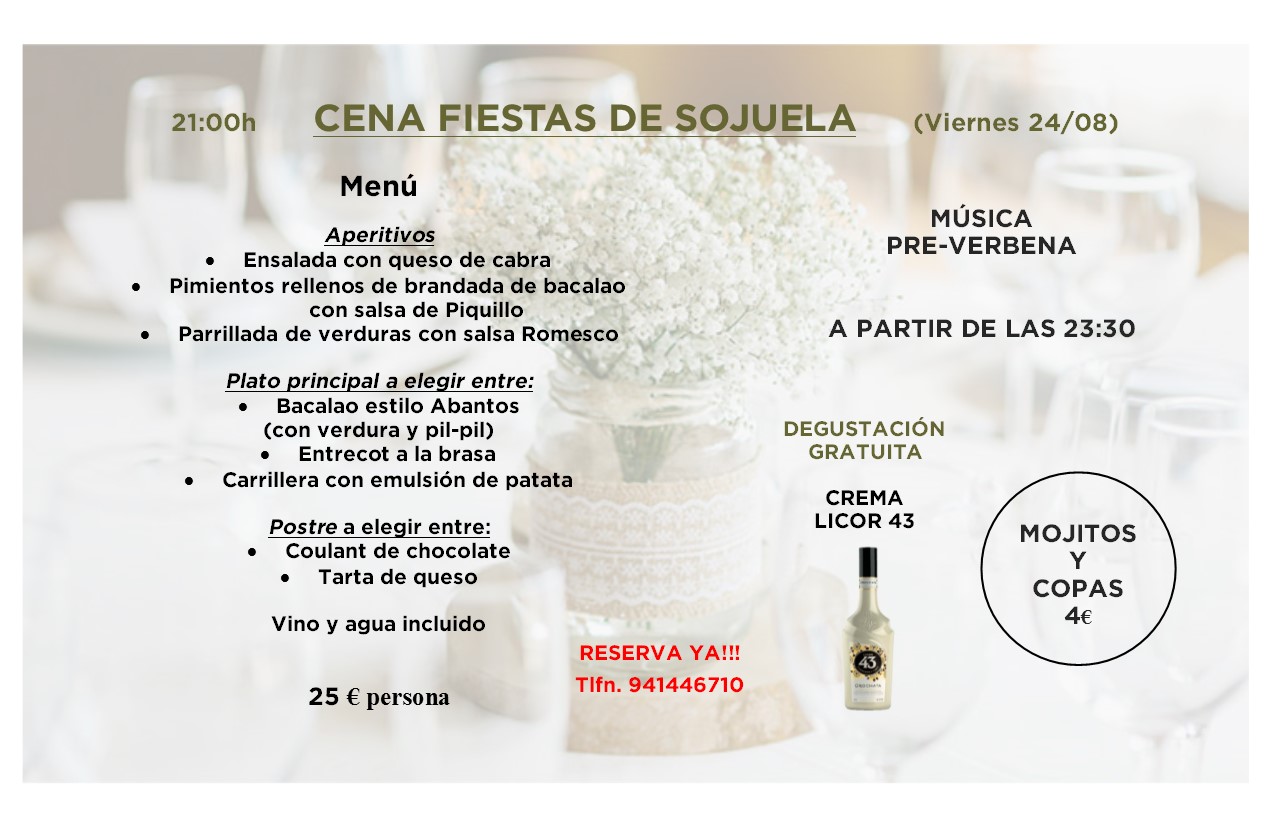 Cena especial fiestas Sojuela (Club de Campo Sojuela)