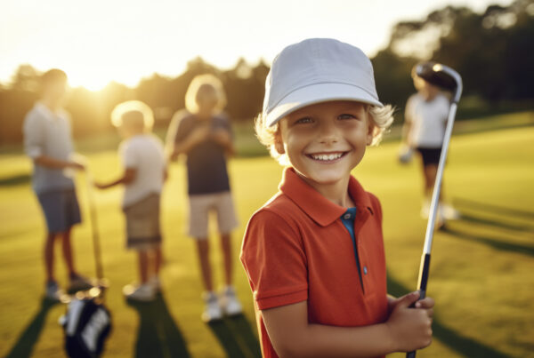 Niños en clase de golf